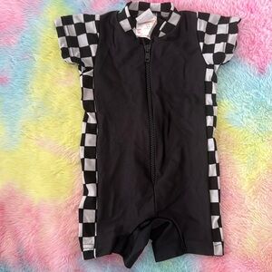 Black and white checkered one piece swimwear
